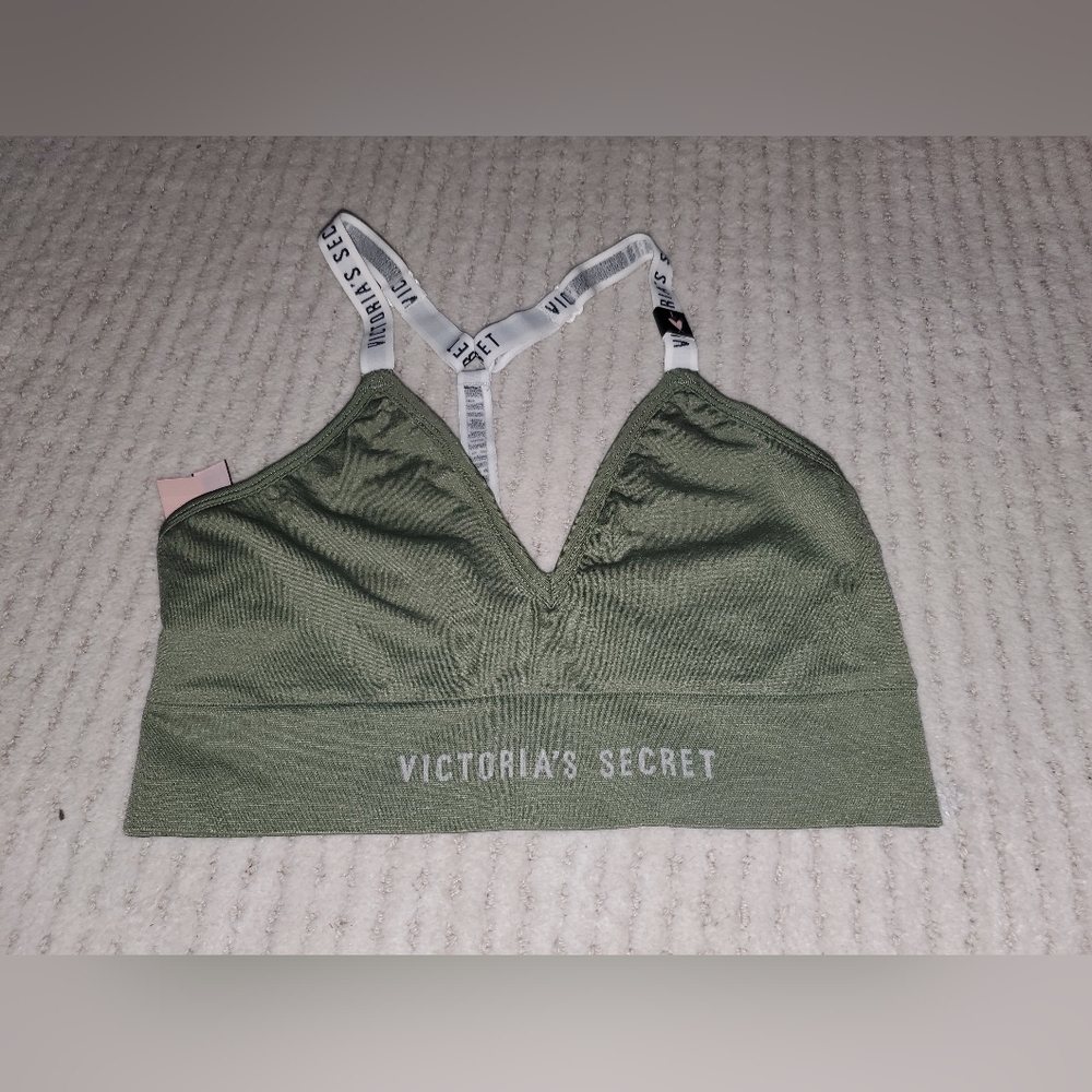 NWT Victoria's Secret L Large Perfect Comfort Logo VS Olive Green Bra Bralette